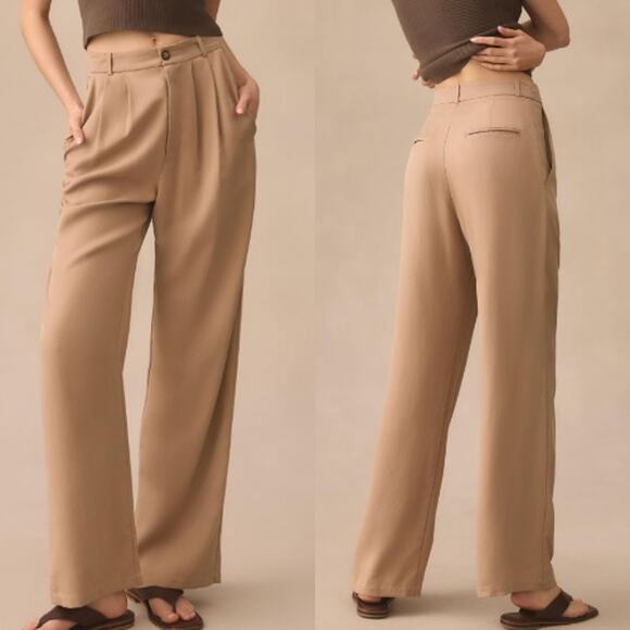 NEW Reformation Mason Trouser Pants Pleated Wide Leg High Rise Khaki Size 10 - Picture 1 of 8